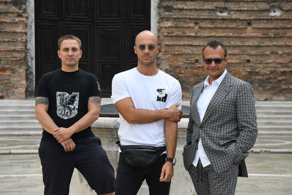 Lunu Pay management team at the opening of «Oceans in Transformation» exhibition in Venice on the 27th of August, 2020. From left to right: Peter Vishnyakov, Lunu Pay CTO; Artem Shaginyan, Lunu Pay CEO; Vadim Grigoryan, Lunu Pay CMO